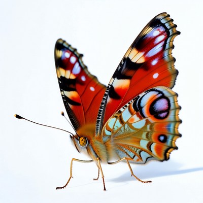 Red Peacocks Butterfly on White Background