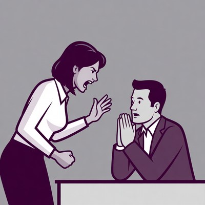 Angry woman yelling at pleading man