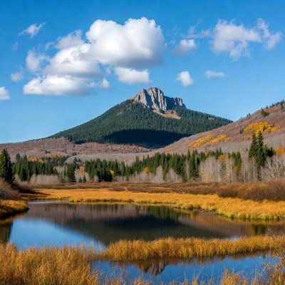 Autumn Mountain Reflection in Pond
