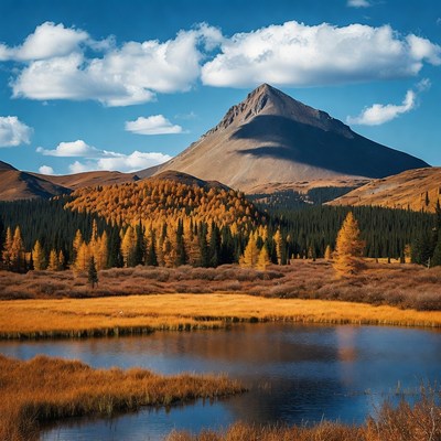 Autumn Mountain Peak with Lake