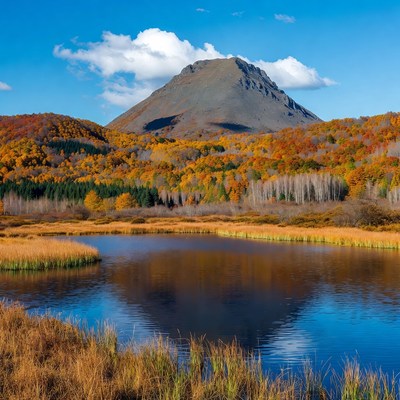 Autumn Mountaintop Reflection in Lake