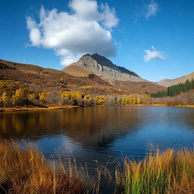 Autumn Lake with Mountain Reflection