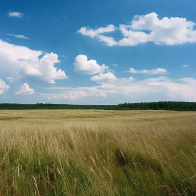 Golden Grass Field Under Blue Sky