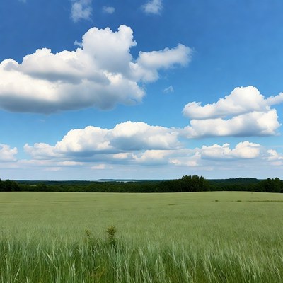 Green Wheat Field Under Blue Sky