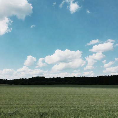 Green field under blue sky with clouds