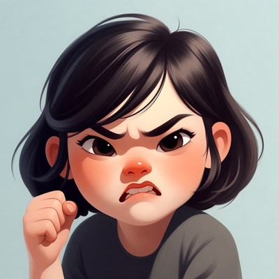 Angry Asian girl clenching fist