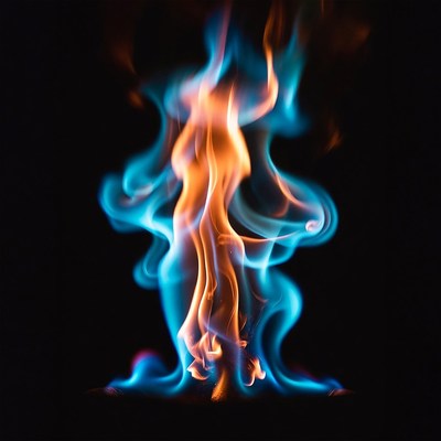 Blue and orange flames on black