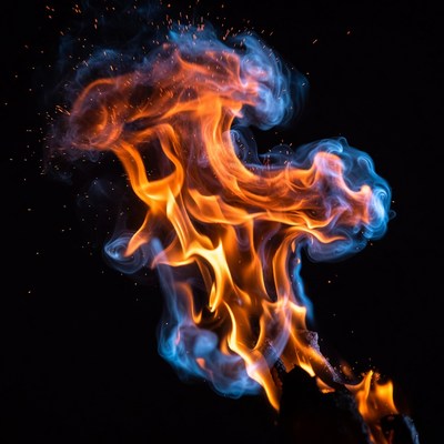 Fiery orange blue flame explosion