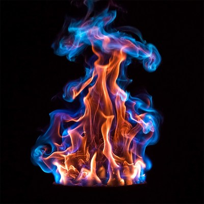 Blue and Orange Flames on Black