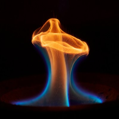 Vibrant blue flame on black background