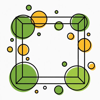 Green and Orange Circles Around Cube