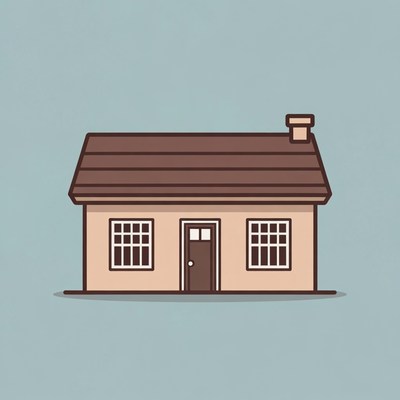 Cartoon House on Blue Background