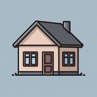 Cartoon house on blue background