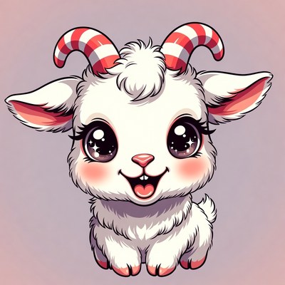Cute cartoon goat with candy cane horns