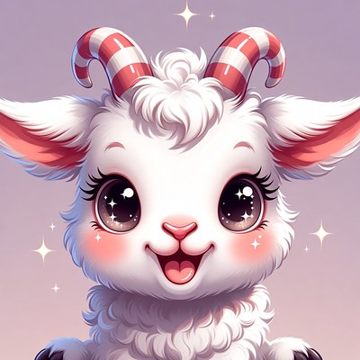 Cute Goat with Candy Cane Horns