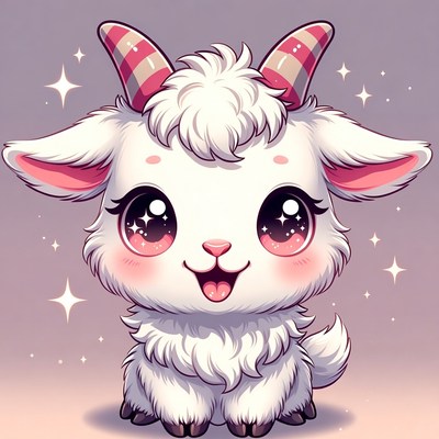 Cute chibi goat with pink horns
