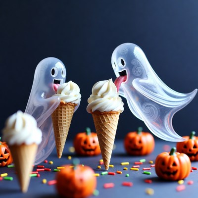 Ghosts Eating Ice Cream Cones