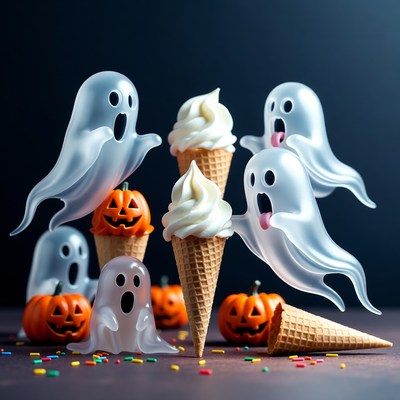 Ghosts Surrounding Vanilla Ice Cream Cones