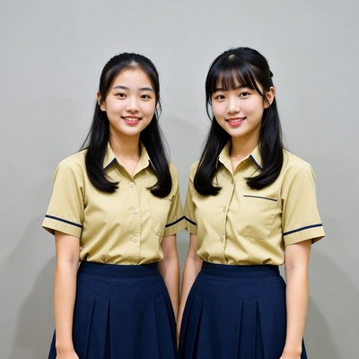 Two Asian girls in school uniforms