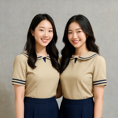 Two Asian girls in school uniforms