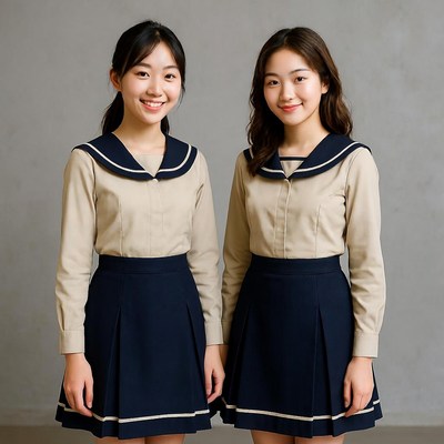Two Asian girls in sailor uniforms
