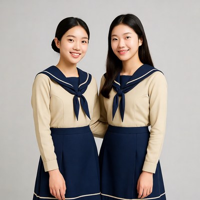 Two Asian girls in sailor uniforms