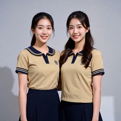 Two Asian girls in school uniforms
