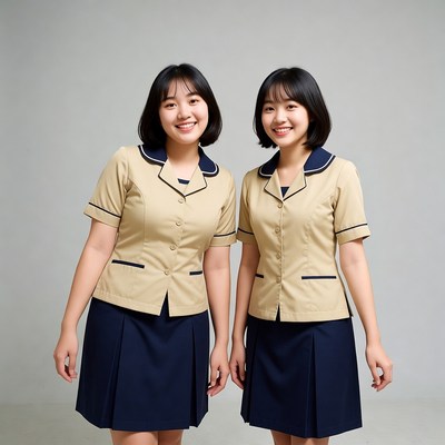 Two Asian girls in school uniforms