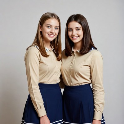 Two girls in navy school uniforms