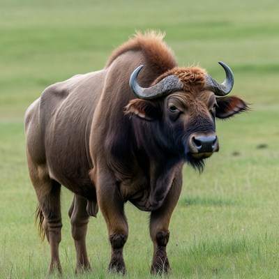 Buffalo standing in green grass