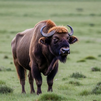 European Bison Standing in Grassland