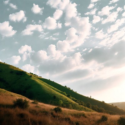 Green Hills Under Cloudy Sky