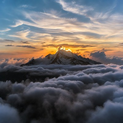 Sunrise Over Snowy Mountain Peak
