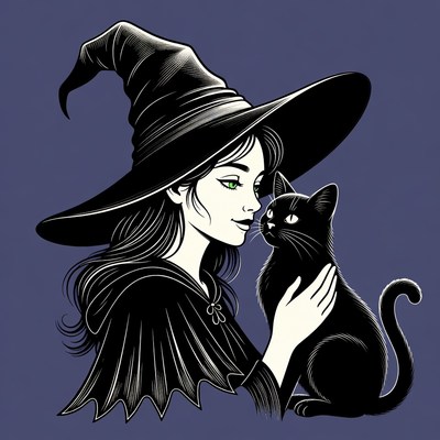 Witch with black cat
