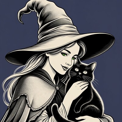Witch holding black cat