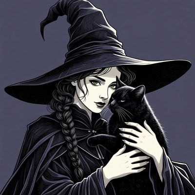 Witch holding black cat