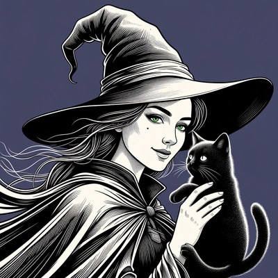Witch holding black cat