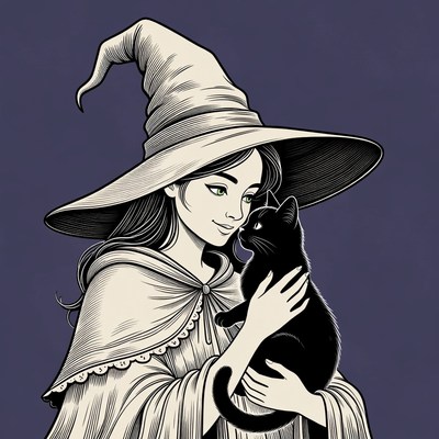 Witch holding black cat
