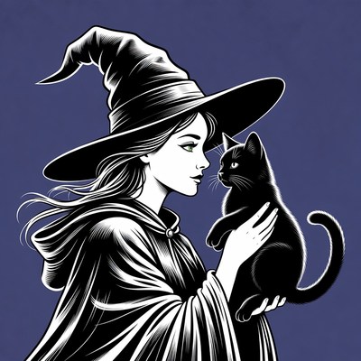 Witch holding black cat