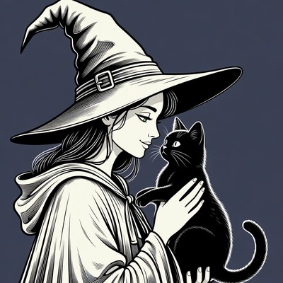 Witch holding black cat