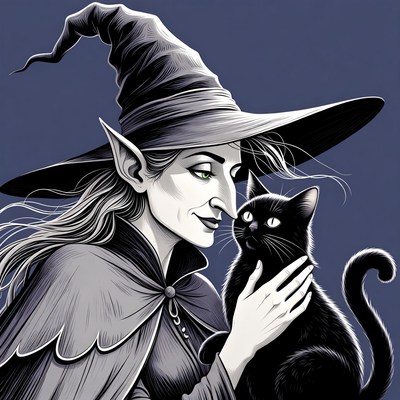 Witch holding black cat