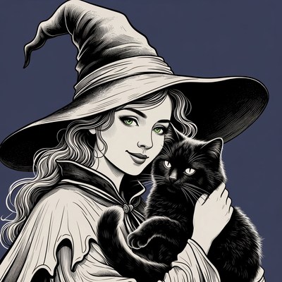 Witch holding black cat