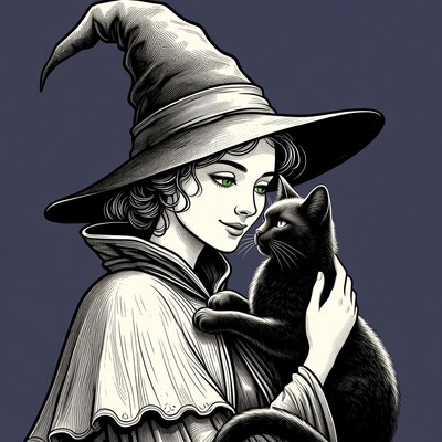Witch holding black cat