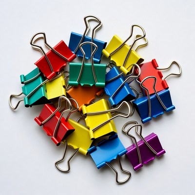 Colorful binder clips arranged in circle