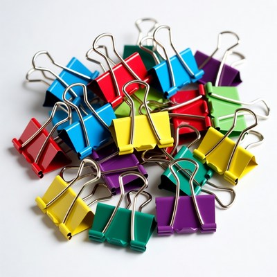Colorful binder clips pile