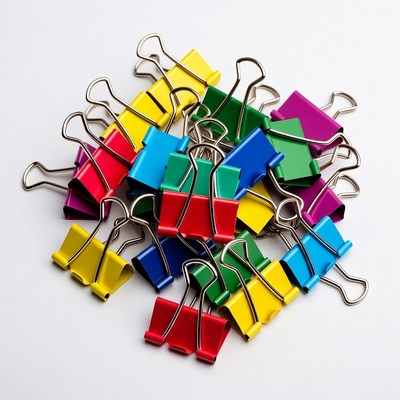 Colorful binder clips pile