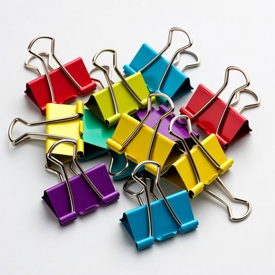 Colorful binder clips pile