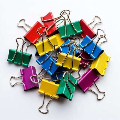 Colorful binder clips pile