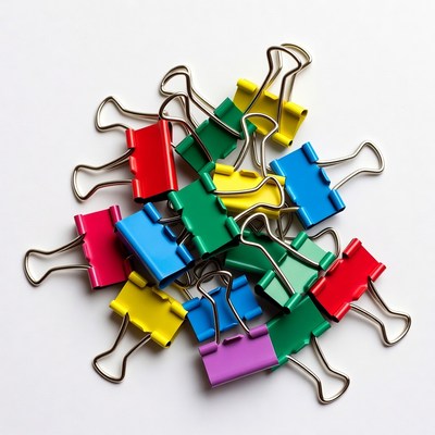 Colorful binder clips pile
