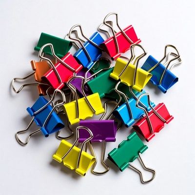 Colorful binder clips pile